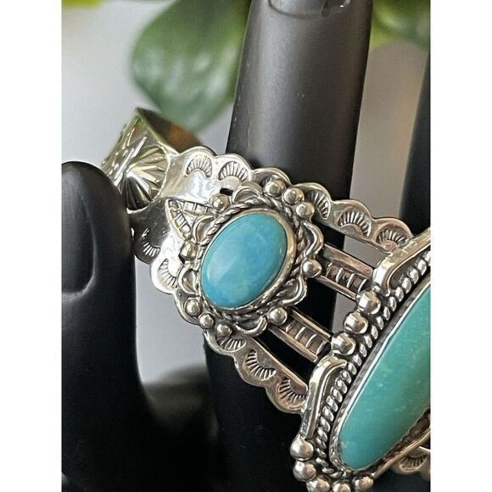 Vintage 1960's Bell Trading Post Sterling & Turquoise Cuff Bracelet - Picture 5 of 14